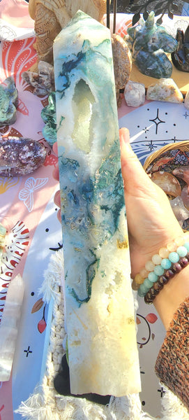 High Quality Moss Agate Druzy Tower