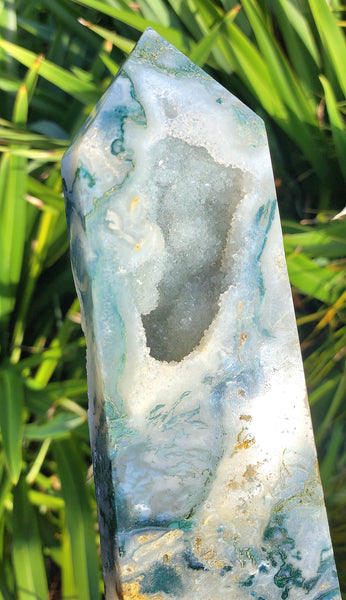 High Quality Moss Agate Druzy Tower