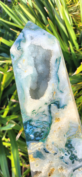 High Quality Moss Agate Druzy Tower