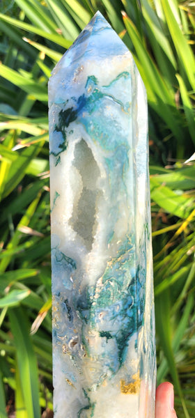 High Quality Moss Agate Druzy Tower