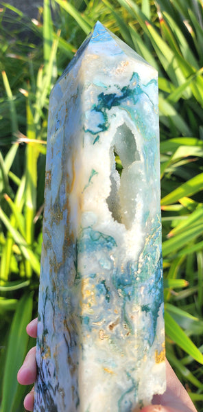 High Quality Moss Agate Druzy Tower