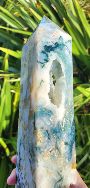 High Quality Moss Agate Druzy Tower