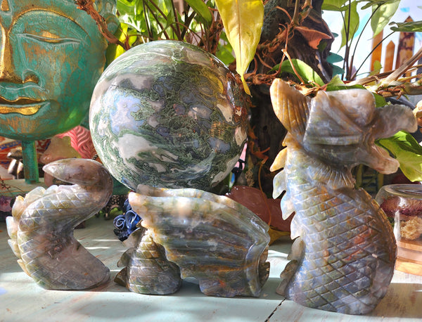 Moss Agate 3 Piece Dragon