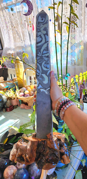 Huge Thousand Eye Jasper Tower with Driftwood Stand