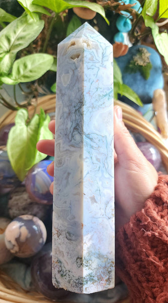 Blue Moss Agate Tower