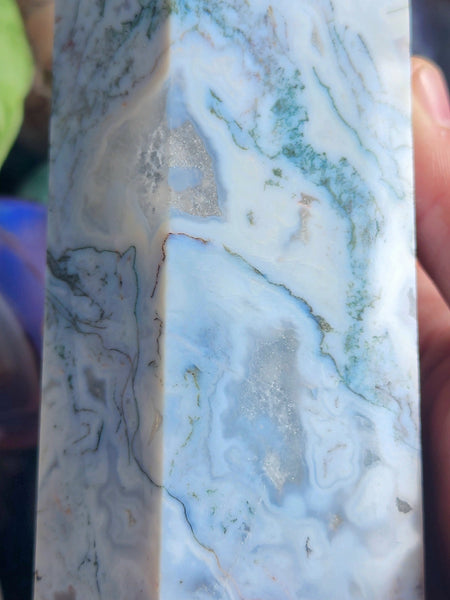 Blue Moss Agate Tower