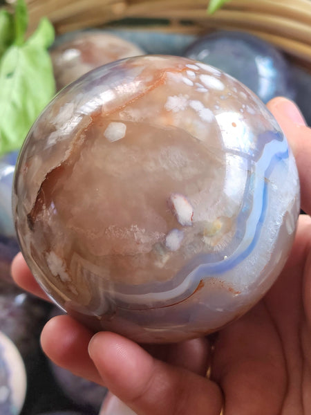 Large Cherry Blossom Holly Agate Sphere