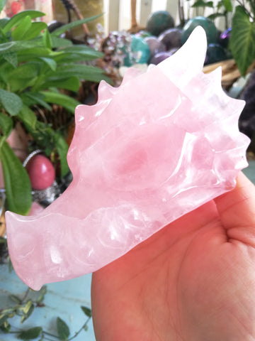 Rose Quartz Dragon Skull